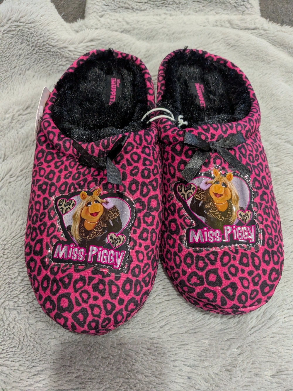 Ladies Miss Piggy Pink Leopard Slip-On Slippers